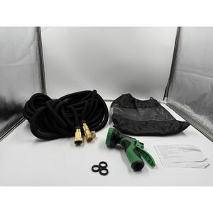 50 ft expandable garden hose With Spray Nozzle Brass Connectors Black